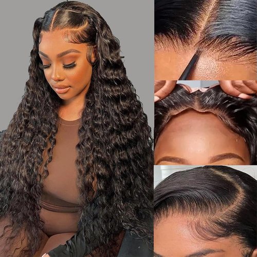 Straight Lace Front Wigs Human Hair Pre Plucked with Baby Hair 13x4 HD Lace Frontal Wigs Human Hair Natural Hairline 30 Inch Brazilian Virgin Human Hair Wigs for Black Women Natural Black Color