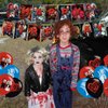 Bride of Chucky Party Decorations,Birthday Party Supplies For Horror Movie Character Chucky Party Supplies Includes Banner-Cake Topper-12 Cupcake Toppers - 18 Balloons