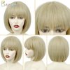 BECUS Short Bob Wig with Bangs Heat Resistant Synthetic Straight Wigs for Women Cute Dark Ash Blonde Blended (10inch, Blonde)