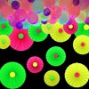 6Pcs UV Neon Hanging Paper Fans Flowers Glow Paper Fans Party Supplies and Decorations Glow in The Dark Blacklight Reactive Fluorescent Black Light Party Kit Neon Party for Birthday Wedding