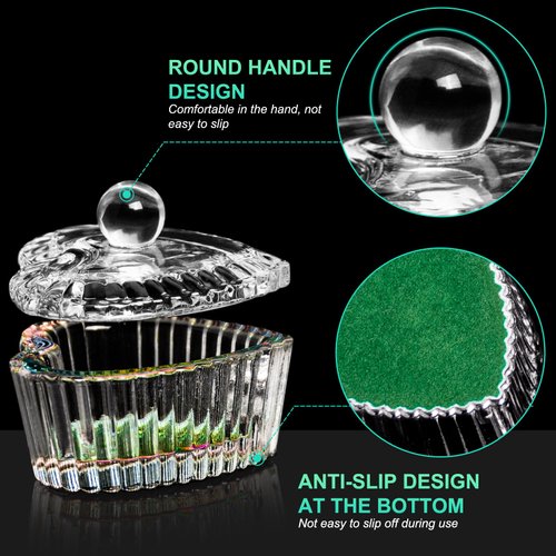 AORAEM 2PCS Nails Tips Art Dappen Dish with Lid Acrylic Liquid Powder Dappen Monomer Dish Glass Crystal Cup Glassware Tools for Professional Use and Home Use