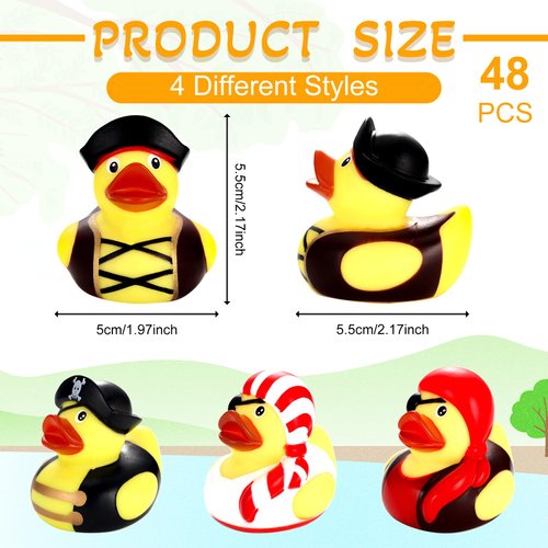 2 Inch Mini Pirate Rubber Ducks Toys Cruise Ducks Cute Yellow Duck Decor Bathtub Pool Toys Pirate Party Favors for Carnival Supplies Baby Shower Birthday Christmas Party Favor Gifts (48 Pcs)