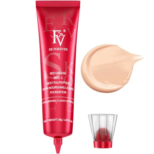 FV Dewy Liquid Foundation, Waterproof Foundation, Lightweight & Medium Coverage Hydrating Foundation, Moisturizing Foundation for Dry/Combination Skin, Face Makeup, with Natural Finish, Classic Ivory