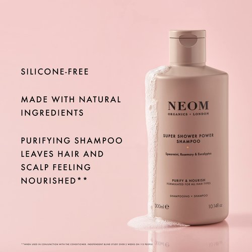 Neom- Super Shower Power Natural Shampoo, 300ml | Purifying Cleanser | Spearmint, Rosemary & Eucalyptus | For All Hair Types | Vegan
