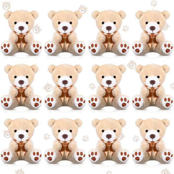 Arrowbash 12 Pcs Operation Christmas Mini Bears for Baby Shower 4 Inch Small Bear Bulk Tiny Bear Plush Stuffed Animal Toys Soft Bear Doll for Birthday Party Favors Keychain DIY Craft(Apricot)