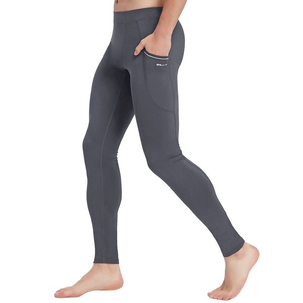 Willit Men's Active Yoga Leggings Pants Running Dance Tights with Pockets Cycling Workout Pants Quick Dry Gray XL