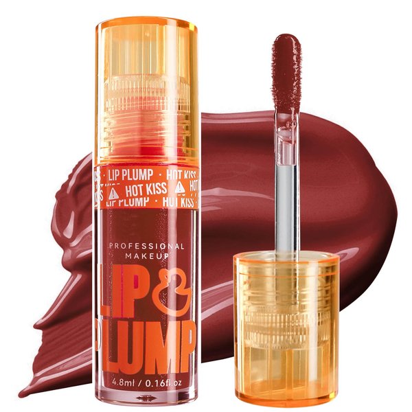 Lipgloss Lip Oil Duck Lip Plumper Gloss High Pigment Plumping Lip Gloss With Spicy Ginger Moisturizing Shiny Glitter Vegan Tinted Lip Makeup Suitable For Ladies Girls Dry Lip Care Rich Chocolate # 05