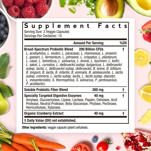 Doctor's Recipes Probiotics for Women, 200B CFUs 36 Strains, with Prebiotics, Enzymes & Cranberry, Vaginal Urinary Digestive & Immune, Shelf Stable, 30 Caps