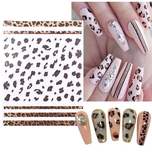 8Sheets Leopard Nail Stickers for Nail Art,3D Self-Adhesive Designer Nail Art Supplies for Leopard Frensh Nail Decals Leopard Print for Nail Art Design, Nail Stickers for Girls DIY Nail Art Decoration