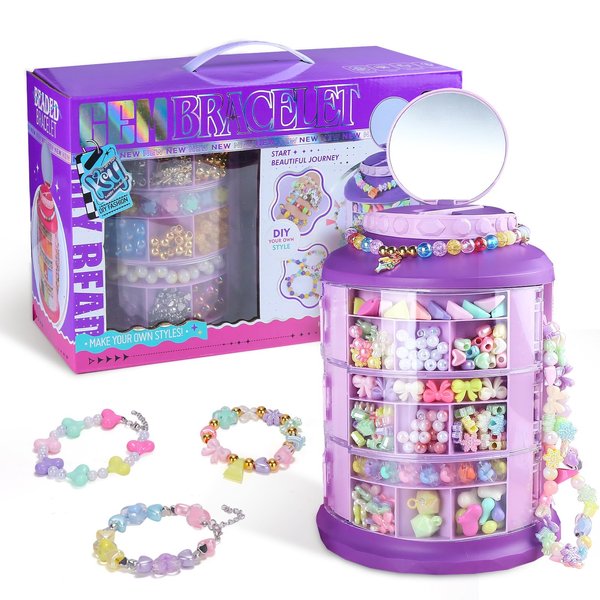Woiworco DIY Charm Bracelet Making Kit, Jewelry Making Kit Jewelry Making Supplies Beads with Necklace, Bracelet Creative Birthday & Christmas Craft Gifts Arts and Crafts Girls Toys(Cylinder)