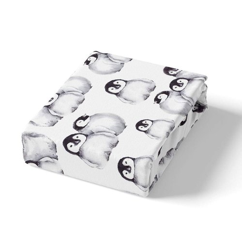 Penguin Bedding Set Twin Size For Kids Boys Girls Antarctic Animal Sheet Set Cartoon Style Penguin Illustration Fitted Sheet For Children Teens Adult Grey White And Black Bed Sheets(No Top Sheet)