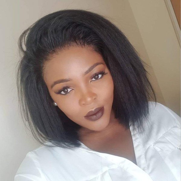 RHAH Kinky Straight Bob Lace Front Wigs Human Hair 13x6 Glueless Italian Yaki Human Hair Wig for Black Women 8 Inch Yaki Straight Lace Wigs with Baby Hair 130% Density Brazilian Virgin Hair Bob Wig