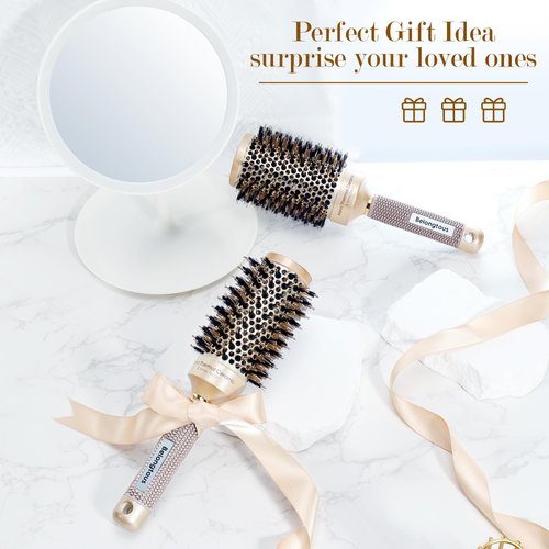 Belongtous Round Brush, Nano Thermal Ceramic & Ionic Tech Round Barrel Boar Bristles Hair Brush, Roller Brush for Blow Drying, Curling, Straightening and Hair Styling, 4 Free Clips (1.7 Inch, 45mm)