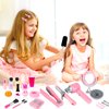 deAO Girls Beauty Salon Set 35pcs Pretend Play Stylist Toy Kit with Hairdryer, Mirror, Curling Iron and Other Accessories Kids Toddler Fashion Cutting Makeup Party Favor, Birthday Gift (Fake Makeup)