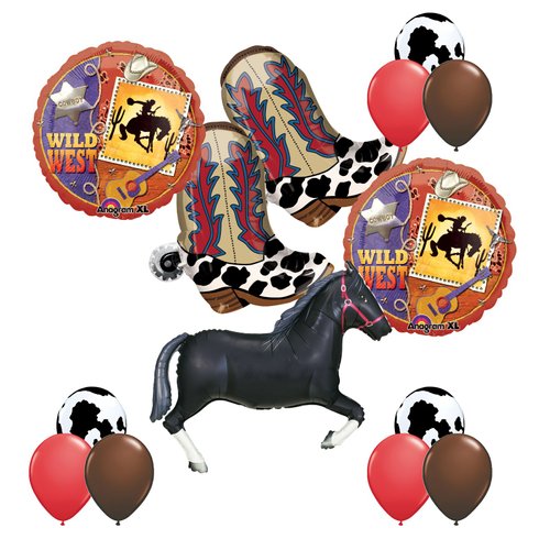 Mayflower Products Wild West Western Party Supplies Cowboy Boots and Black Horse Balloons Bouquet Decorations