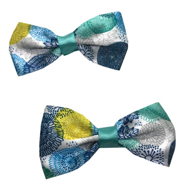 Handmade Blue and Teal Floral Girls Hair Bow Set, Little Girl Bows, Pigtail Hair Bows, Toddler Hair Bows,