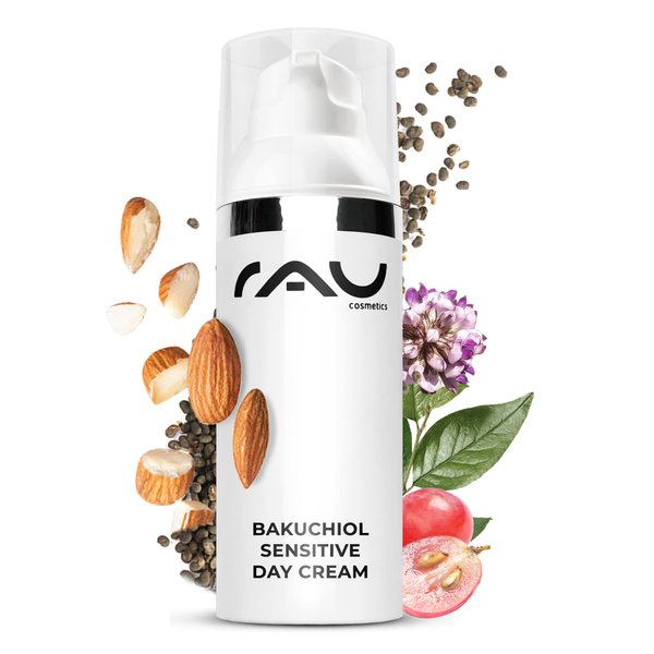 RAU Cosmetics Bakuchiol Sensitive Day Cream (1.7 Fl Oz) - Cream face - Light day cream - for mature skin & impure skin - with almond oil, grape seed oil - facial care.