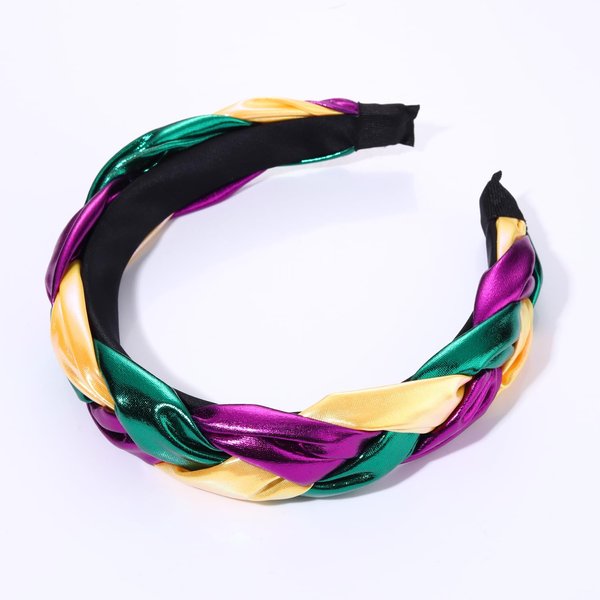 Mardi Gras Headbands for Women Purple Green Yellow Braided Hairband Funny Carvinal Parade Holiday Party Hair Accessory Gift