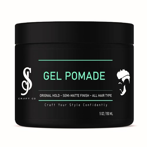 Pomade 5oz - SJ Craft Co Gel Pomade - Original Hold Strong - Medium Shine with Natural Semi Matte Smooth Slick Finish Gel - Edge Control Transparent Clear Color - Men Hair Styling Product, Barber Grade Water Based – Scented No Flakes Re-Workable - Curly W
