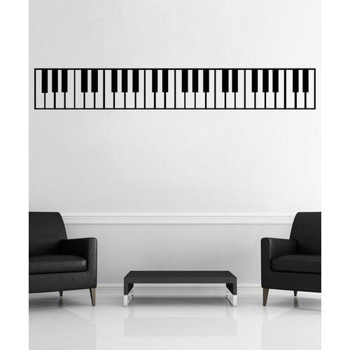 Piano Keys Wall Decal Sticker. Musical Instrument Decor. - Black, 10" x 72". Easy to Apply & Removable.