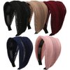 LONEEDY 5 Pack Glitter Wide Headbands for Women Hard Hair Band Velvet Fabric with Teeth for Girls Hair Accessories (5pcs Hollow-out Mix Color)
