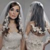 Kercisbeauty 2 Tiers Wedding Bridal Lace Double layer Veil Drop with Hair Comb Flower Lace and Pearl Chapel Hair Accessories (White)