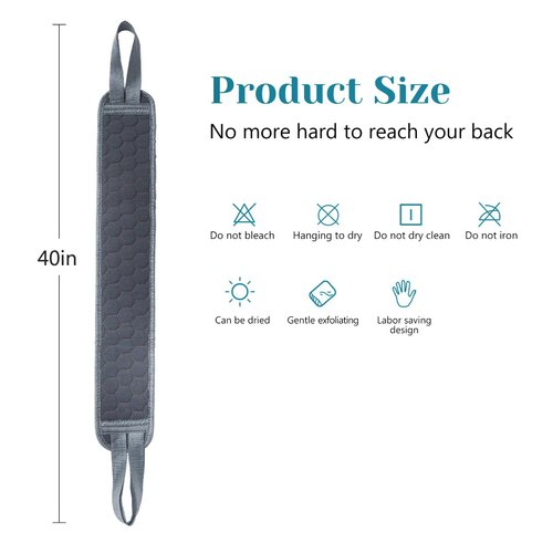Inmorven Back Scrubber for Shower Exfoliating Body Scrubber 40 inch Double-Sided Back Exfoliator Scrub Towel, Bath Body Brush Widened Back Washer with Handle for Men and Women,Grey