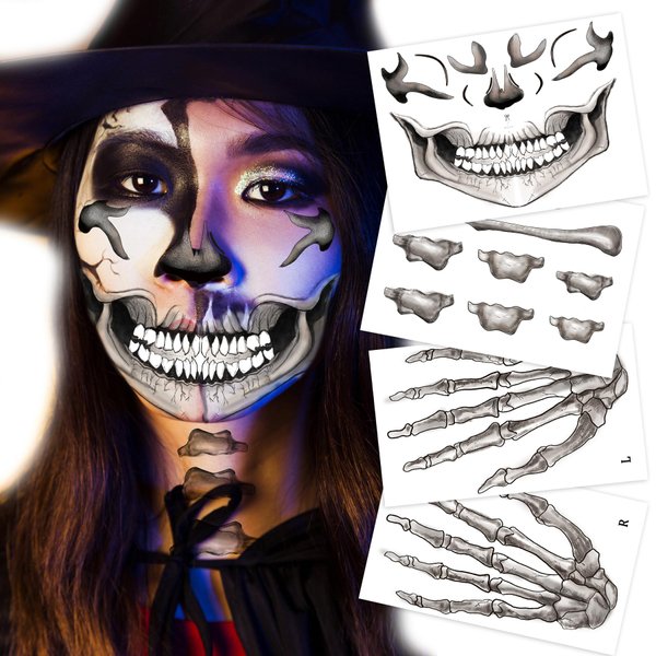 Classic Skull Temporary Face Tattoo Halloween Costume for Men and Women