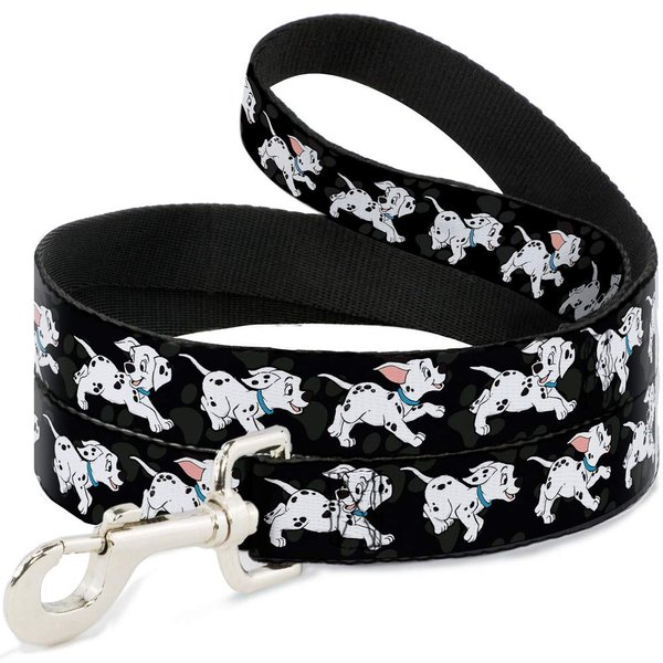 Buckle-Down Pet Leash - Dalmatians Running/Paws Black/Gray/White/Black - 6 Feet Long - 1/2" Wide