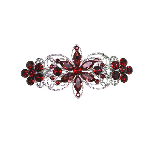 Faship Gorgeous Burgundy Rhinestone Crystal Flora Hair Barrette Clip
