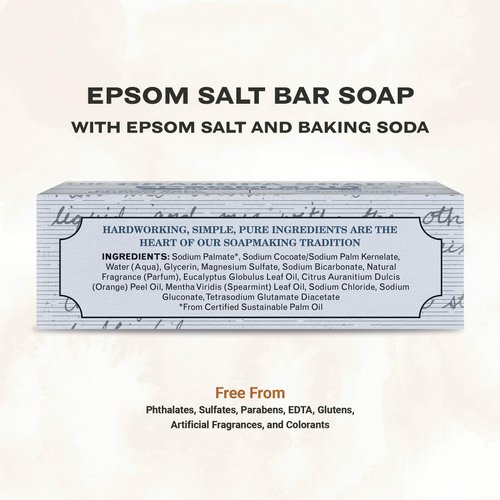 The Grandpa Soap Company Epsom Salt Bar Soap - Deep Cleansing Soap, Made with Epsom Salt and Baking Soda, Removes Dirt Grease and Grime, Vegan, for Face and Body, 4.25 Oz, 4 Pack