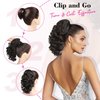 REECHO 12" Ponytail Extension, Classic Loose Curly Wavy Claw Clip Pony tails Hair Extensions Hairpieces for Women (Dark Brown with Highlights)