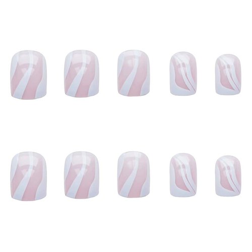 RikView White Press on Nails Medium Length with Swirls Design Square Fake Nails Full Cover Acrylic Nails