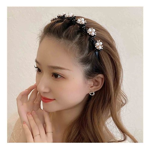 Yheakne Vintage Pearl Headband Hairbands Rhinestone Pearl Bridal Hair Hoop White Faux Pearl Hair Bands Hairpiece Crystal Pearl Wedding Hair Accessories for Women and Girls (Style A)