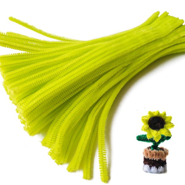 Lumintutu 100 Pieces 7mm x 12 Inch Pipe Cleaners, Thick Fuzzy Fluorescent Yellow Chenille Stems for Craft Supplies Kids DIY Art Decorations