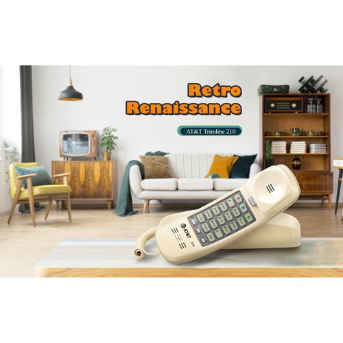 AT&T TRIMLINE 210 Corded Home Phone, No AC Power Required, Improved Easy-Wall-Mount, Lighted Big Button Keypad, 13 SpeedDial Keys, Last Number Redial, Mute, Flash, Volume Control, Beige