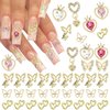 RODAKY 40PCS Butterfly Nail Charms Gold 3D Alloy Butterfly Nail Art Charms Dangle Heart Charms for Nail Multi Style Nail Gems Rhinestone Luxury Nail Decoration for Manicure Design
