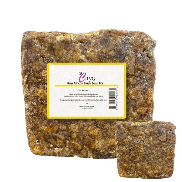 3CayG African Black Soap Facial and Body Cleanser, Deep Cleansing Soap Bar, Great for DIY Liquid Black Soap