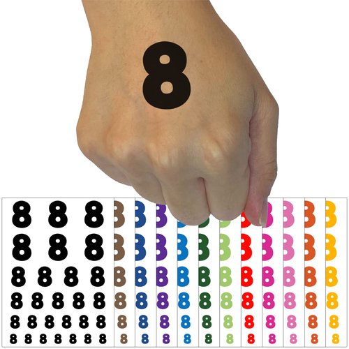 Number 8 Eight Fun Bold Font Temporary Tattoo Water Resistant Fake Body Art Set Collection - Light Blue (One Sheet)