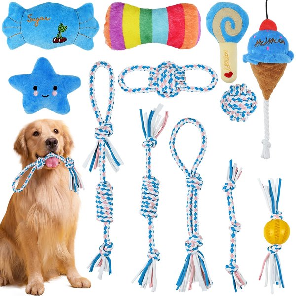 12 Pack Puppy Teething Toys for Small Dogs, Plush Cute Squeaky Dog Toys, Durable Various Dog Rope Toys and Treat Dispenser Ball, Juguetes Para Perros, Best Puppy Chewing Toy for Fun and Teeth Cleaning