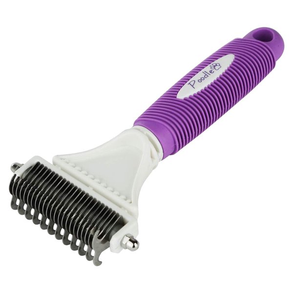 POODLIE Poodle Pet Dematting Comb for Dogs – Handheld Undercoat Dematter Rake Grooming Tool for Long or Short Hair