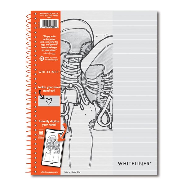 ROARING SPRING Whitelines Premium Line Ruled Spiral Notebook, Digitally Download Your Notes, FREE App, 11" x 8.5" 70 Sheets