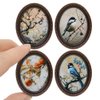 iLAND 1/12 Scale Accessories, 4 Dollhouse Picture Frames w/ 4 Paintings (Flowers & Birds)