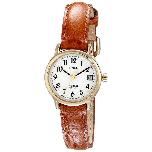 Timex Women's Easy Reader 25mm Watch – Gold-Tone Case White Dial with Honey Brown Croco Leather Strap