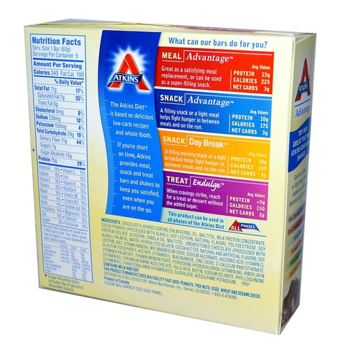 Atkins, Protein Rich Meal Bar, Chocolate Chip Cookie Dough Bars 5-2.1 Ounce