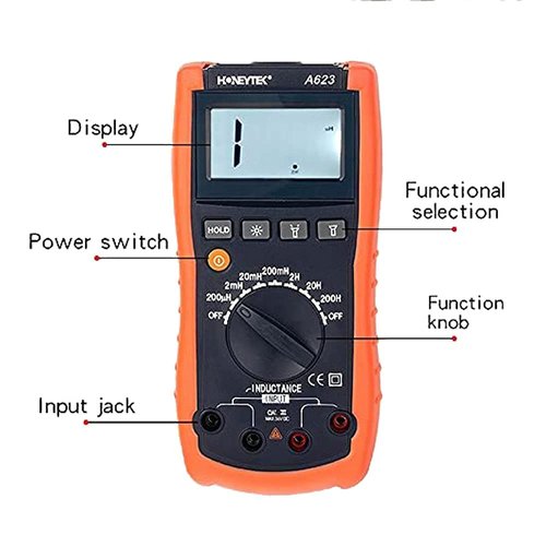 A623 HONEYTEK Inductor Inductance Meter with Flashlight Digital Display Inductance Tester