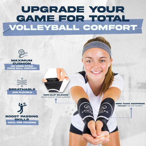 Upward Fitness - Volleyball Arm Sleeves with Passing Protection Forearm Pads and Comfortable Thumbhole Design- Includes Bag and Headband - Perfect For Girls and Boys (XS/S Black)