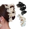 Bow Claw Clips 2Pcs Hair Bow Clip Black White Hair Clips Big Claw Clips for Thick Hair Glossy Barrette Hair Claw Clips for Women Girls Hair Styling Accessories