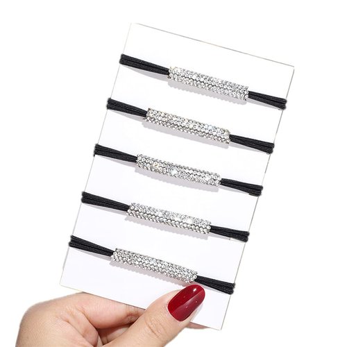 Xiwstar 10Pcs Women Girls Hair Ties Rhinestone Elastic Black Hair Bands Scrunchies Ponytail Holder Hair Accessories
