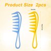 Wide Tooth Comb, 2pcs Plastic Combs Static Free Wide Tooth Comb Light Cleanable Handy Wide Tooth Lift Combs with Tail for Curly Wet Wavy Thick Hair Wigs Barber Salon Women Men (Yellow, Blue)